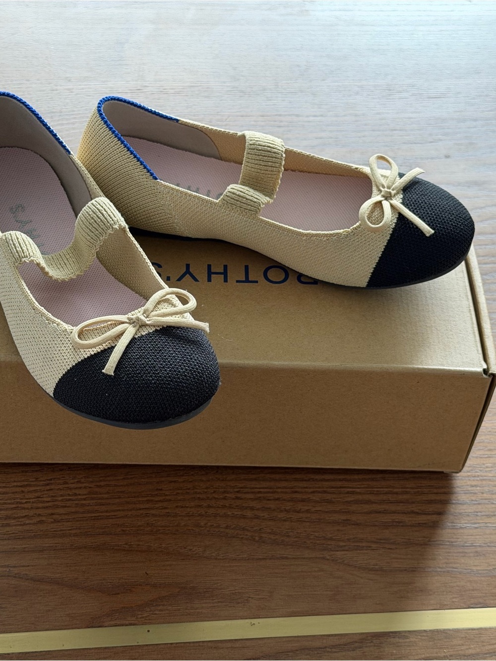 Rothy's Beige Knit Flats with Black Toe Accent - Picture 3 of 5
